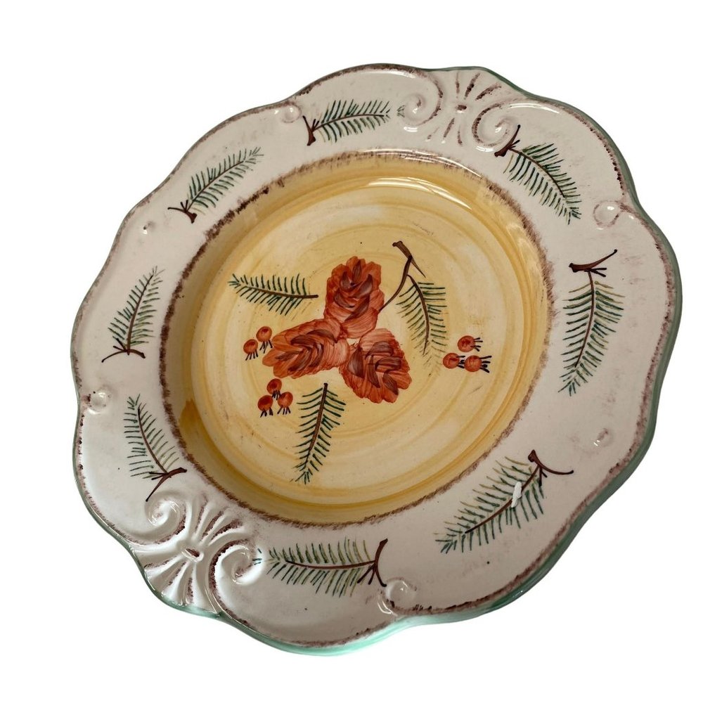Royal Norfolk Christmas Salad Dessert Plates Pine Cone Branch Rustic 8.5" 2000